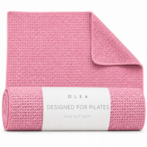 Olea Pilates Mat Towel, Designed for Pilates, Non-Slip Grip, 72x24, Pink