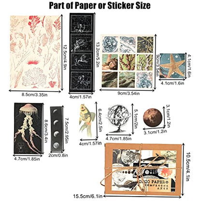 Esweny 200 Pieces Vintage Ephemera Scrapbooking Supplies Pack for Journaling, Decoupage Paper Scrapbook Stickers Kit for Junk Journal Planners Collage Craft Notebooks Album (Space and Sea) - style: Space and Sea