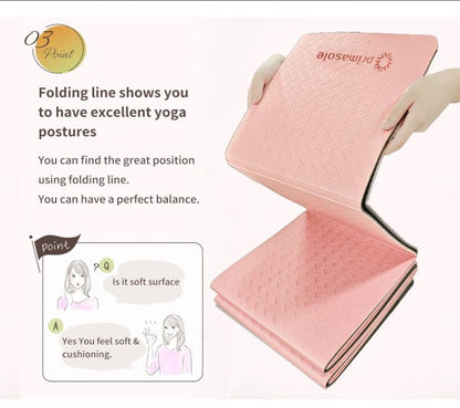 Primasole TPE Folding yoga mat Travel Double side Non-Slip Lightweight Pilates & Floor Workouts6mm thick Pink Color PSS22NH014A