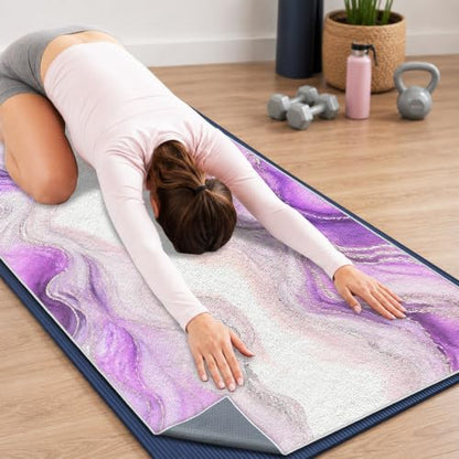 Yoga Mat Towel, Hot Yoga Towel High-Definition Pattern, Machine Washable with Ultra-Absorbent Yoga Towels for Hot Yoga Non Slip for Fitness, Exercise, Pilates, 72 x 27 in, Purple Ripples - color: Purple Ripples