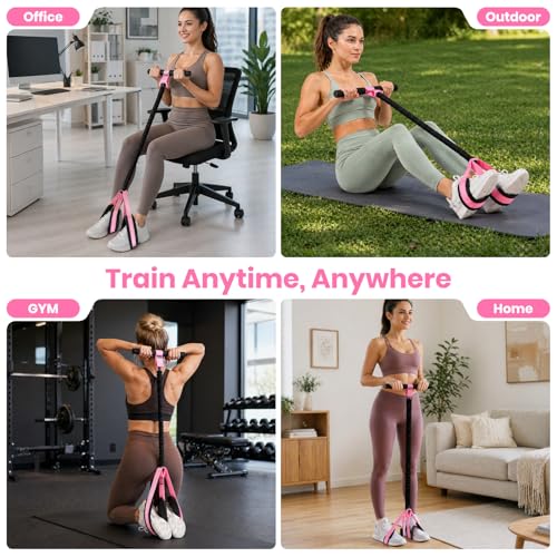 Rojvvec Pedal Resistance Bands with Handle 55LBS, Fitness&Workout Equipment | Upgraded TPR Tube and Soft Foam Fabric Foot Pedal, Exercise Bands Set, Sit Up Equipment for Stretching Training for Home Gym - color: Pink-Black