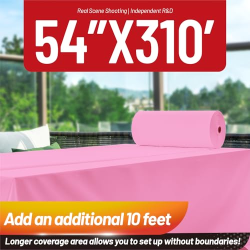 Plastic Tablecloth Roll, 310 Ft X 54 In Table Cloth Disposable Table Cover | Pink Tablecloth with Cutter PEVA Disposable Tablecloth Rectangular Table Cover Roll for Baby Shower, Birthday Party, Festival - color: Pink, size: 3720" x 54" (Rectangular)