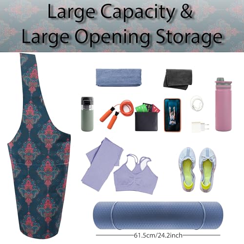 Yoga Mat Bag Yoga Tote Bag with Large Pocket and Zipper Pocket Yoga Mat Bag Carrier Fit Most Size Mats and All You Stuff - color: dark cyan