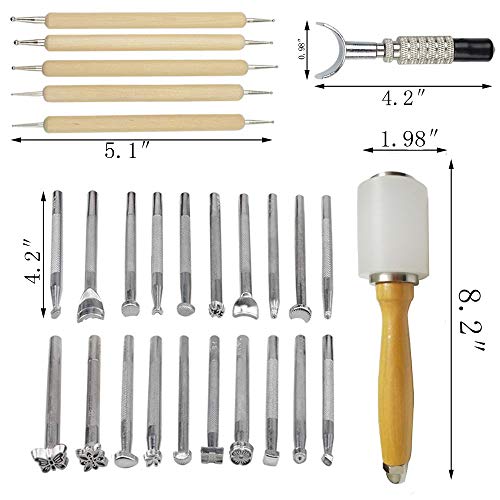 DUJISO 20 PCS Leather Stamping Tool Leather Carving Working Saddle Making Tools DIY Leather Craft Stamps Set DIY Hammer