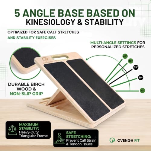 Adjustable Wooden Slant Board, Calf Stretcher for Calf Stretching, Incline Board for Ankle Mobility, Achilles Tendon, Plantar Fasciitis, Squats, Balance Training & Home Gym