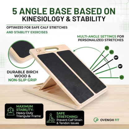 Adjustable Wooden Slant Board, Calf Stretcher for Calf Stretching, Incline Board for Ankle Mobility, Achilles Tendon, Plantar Fasciitis, Squats, Balance Training & Home Gym