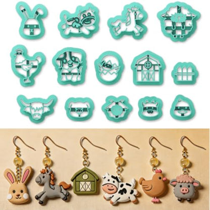 ORIGACH 14 Pcs Farm Animal Clay Cutters Set | Animal Shape Polymer Clay Cutter for Earring Making, Cow Rabbit Chicken Pig Lion Farm House Clay Cutters for Jewelry Making - style: Farm Animals