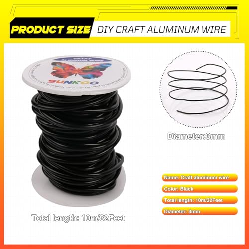 Aluminum Craft Wire,8 Gauge (3mm) Black Bendable Wire,32 Feet Continuous Roll for Jewelry Making,Sculpting,Floral & Armature Projects - size: 8 Gauge 32FT, style: Black