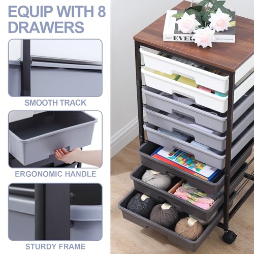 SYKIARIOL Rolling Cart with Drawers,8 Drawers Utility Cart,Grey Gradient - color: Grey