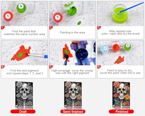 TUMOVO Adult Paint by Number Kits on Canvas Skull Flowers Color by Number DIY Skull Paint by Numbers Kit for Adults Canvas Adults' Paint-by-Number Kits Oil Painting Kit with Framed, 16 x20 Inch - color: Skull-Framed