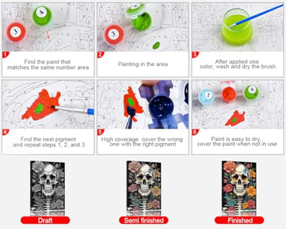 TUMOVO Adult Paint by Number Kits on Canvas Skull Flowers Color by Number DIY Skull Paint by Numbers Kit for Adults Canvas Adults' Paint-by-Number Kits Oil Painting Kit with Framed, 16 x20 Inch - color: Skull-Framed