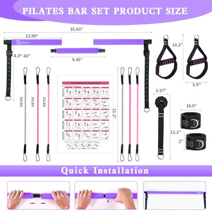 Bbtops Pilates Bar Kit with Resistance Bands,Pilates Bar with Stackable Bands Workout Equipment for Legs,Hip,Waist and Arm,Exercise Fitness Equipment for Women & Men Home Gym Yoga Pilates - color: Dark Purple