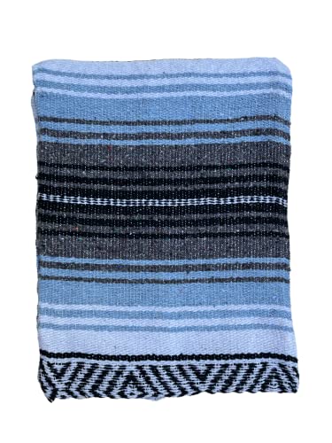 Authentic Mexican Falsa Blanket Perfect for Yoga,Beach, Camping,Picnic, Car seat Cover, Home Throw Decor (Sky Blue) - color: Light Blue/Gray/White