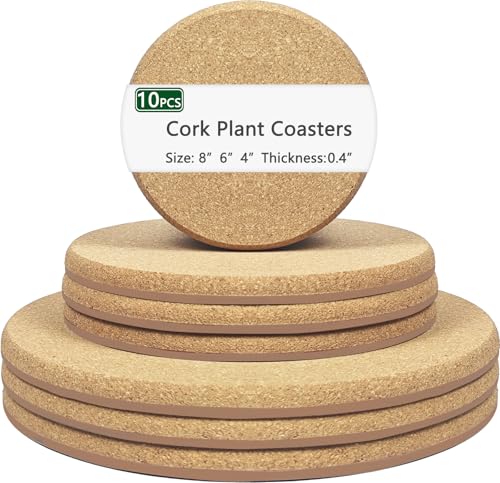 3 Sizes Cork Plant Coasters, 4/6/8 Inch Double Layers Thickened Cork Plant Mats, 10 Pcs Cork Coasters for Plants, Plant Coasters for House Plants - size: 4-6-8 Inch