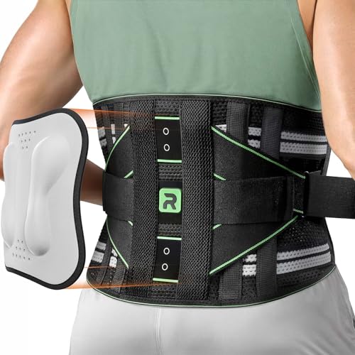 Rakiie Back Brace for Lower Back Pain Relief with 8 Stays | 3D Pad, Breathable, Adjustable Strap, Relieves Herniated Disc, Sciatica, Lower Back Pain, Fits Men Women, Green, M - color: Green, size: Medium