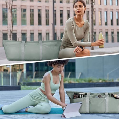 sportsnew Large Yoga Mat Bag Trolley Sleeve Gym Carrier Shoe Bag Wet Pocket | water-resistant fabric, large capacity,wide full-zip opening,separate shoe bag,2 yoga mat holder straps,multi-pocket storage - color: Greenish Grey