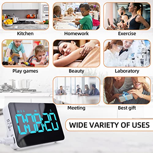 Samshow Rechargeable Digital Kitchen Timer, Ice Blue, 5 Inch | Countdown/Up, 3 Adjustable Brightness, 4 Adjustable Volume , 5" LED Display, Magnetic, For Classroom/Office/Home/Work/Game - color: Blue