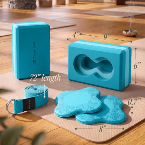 Yoga Blocks Wrist Support; Yoga Blocks 2 Pack with Knee Pads and Strap to Put Less Weight on Wrists; Durable, Versatile Yoga Brick Exercise Block Set, Blocks Yoga - color: Blue