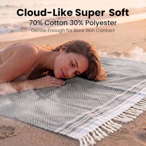 Yongoes Turkish Beach Towel Blanket Oversized 82x88 Dark Grey Boho - color: Grey Dark, size: Extra Large 82"x88"（208x224cm）