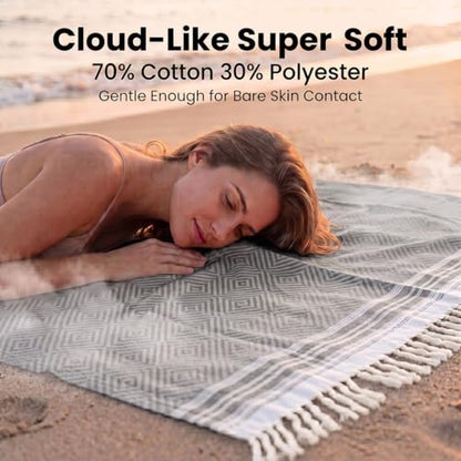 Yongoes Turkish Beach Towel Blanket Oversized 82x88 Dark Grey Boho - color: Grey Dark, size: Extra Large 82"x88"（208x224cm）