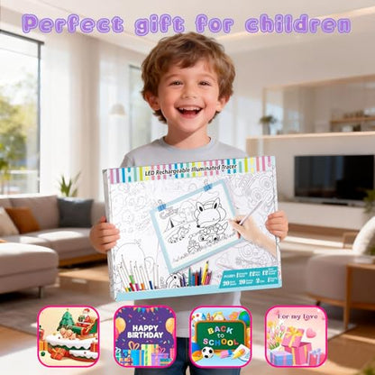 Light Up Tracing Board Kits Blue, 15" Writing Tracer Pad for Kids Ages 3-12 | Drawing Tablet Supplies for Diamond Art Painting Accessories, Sketching Light Box Table for Boys Adults Holiday Gift Toys - style: 15" Kit Blue (Rechargeable)
