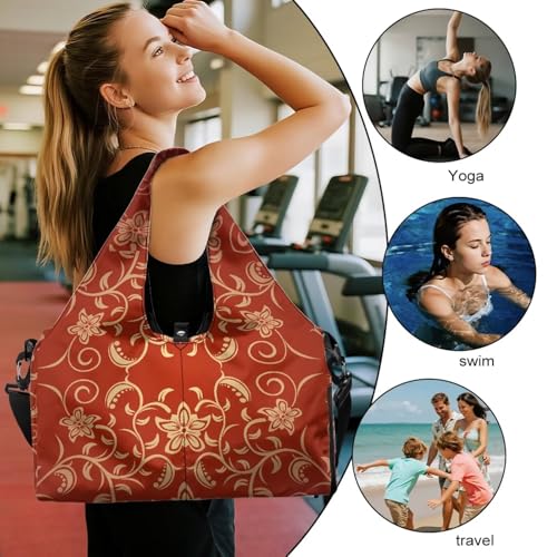 Yoga Gym Bag with Removable Adjustable Shoulder Strap, Shoe Compartment & Top Yoga Mat Holder 17.72x8.66x9.84in - color: Classic Flower Stripe Print