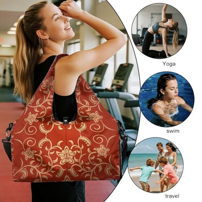 Yoga Gym Bag with Removable Adjustable Shoulder Strap, Shoe Compartment & Top Yoga Mat Holder 17.72x8.66x9.84in - color: Classic Flower Stripe Print