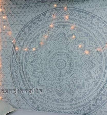 Popular Handicrafts Tapestry Wall Hanging Hippie Ombre Metallic Mandala Bohemian Hippy Intricate Indian Tapestries Bedspread 84 x 90 Inches (215cm x 230cm) Silver - color: Silver, size: 90"L x 84"W