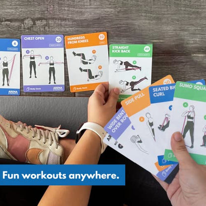 Arena Strength Workout Cards - Instructional Fitness Deck for Booty Band Workouts, Beginner Fitness Guide for Resistance Band Training Exercises at Home. Includes Workout Routines. - style: Total Body
