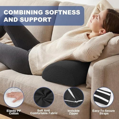 Half Moon Bolster Pillow with Straps, Knee Pillow for Back Sleeping, Under Knee Pillow for Sleeping, Relieves Pain in Legs and Knees, Machine Washable Cover, 24" X 10" X 4", Black - color: Black