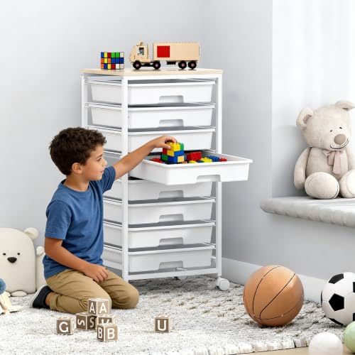 SYKIARIOL Rolling Storage Cart with Drawers, 8 Drawers Utility Cart,White - color: White
