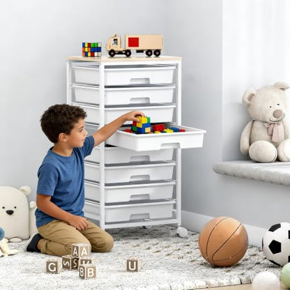 SYKIARIOL Rolling Storage Cart with Drawers, 8 Drawers Utility Cart,White - color: White