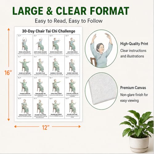 Tai Chi Chair Workout Chart for Seniors, Seated Tai Chi Exercise Poster with 30-Day Routine, Balance & Mobility Home Fitness Guide, 12x16 Inch Canvas Wall Art, 2 Pack (woman) - color: woman