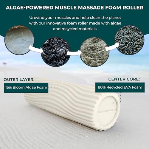 Oceanfoam Tidal Roller - Natural - Muscle Massage Foam Roller for Back Pain & Stretching - Firm and Ergonomic Wide Wave Textured - Yoga, Athletics, & Wellness - Full Size, 20" x 5" - color: Natural