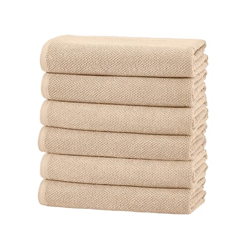 Great Bay Home 100% Cotton 6 Pack 26x16 Hand Towel Set - Absorbent, Quick-Drying, Durable Towels for Bathroom Decor - Low-Twist, Two-Ply Fibers (Taupe) - color: 02 Taupe, size: Hand Towel (Pack of 6)
