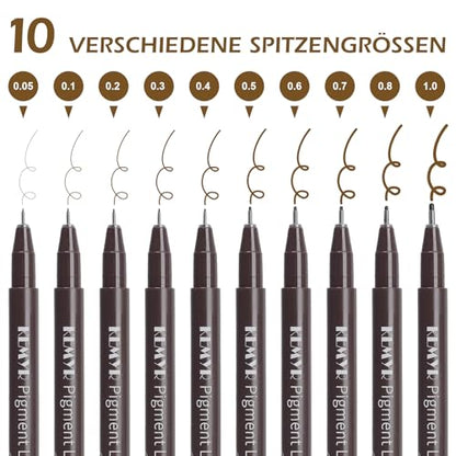 KEMYR 10 Sizes Brown Fineliner Micro Drawing Pens, Waterproof Pigment Ink | Archival Ink,AP Certified,With Case,0.05-1.0mm, for Illustration,Journaling,Sketching,Manga,Drawing,Artists And Beginners - color: Brown Micro Pens 10 SIZES,0.05-1.0mm, style: 10