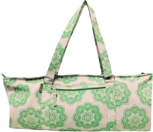 Yoga Mat Bag for Women, Cotton & Jute Storage Bag with Mandala Print, Large Multi-Functional Yoga Bag with Zipper Pocket, Mat Carrier Bag, Fitness Mat Holder for Yoga, Studio, Workout (29x8x12)