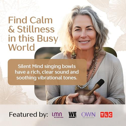 Silent Mind Tibetan Singing Bowl Set – Easy to Play & Beginner Friendly Meditation Bowl with Cushion, Mallet & Case | Stress Relief & Mindfulness | Gift-Ready
