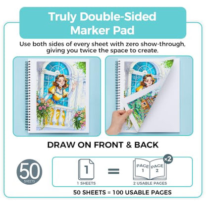 Ohuhu 11"x14" Double-Sided Bleedproof Marker Pad Art Sketchbook 50 Sheets | Large Sketch Book - 160 LB/280 GSM Smooth Drawing Paper - 50 Sheets/100 Pages - Spiral-Bound Sketch Pad for Alcohol Markers - size: 11" x 14"