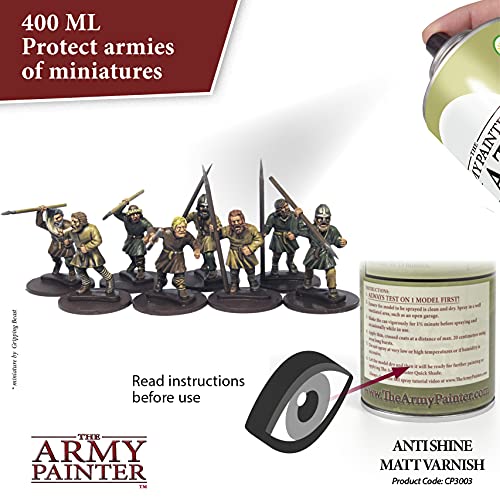 The Army Painter Anti Shine Matt Varnish for Miniature Painting - Acrylic after Quickshade Protector Spray Varnish for Miniatures, 400ml - color: Matt Varnish