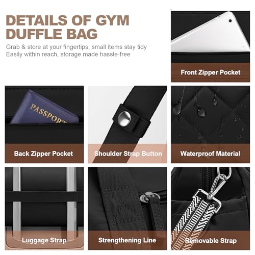 SYTRAH Gym Bag for Women, Duffle Sport Purse for Travel & Dance Black - color: Black(No shoe compartment)