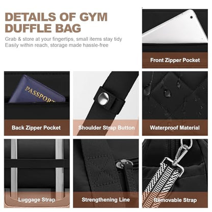 SYTRAH Gym Bag for Women, Duffle Sport Purse for Travel & Dance Black - color: Black(No shoe compartment)