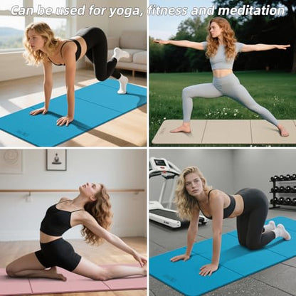 Foldable Yoga Mat 75"x31.5"x0.24" - Extra Large Lightweight TPE Exercise Mat, Double Non-Slip for Pilates, Home Workouts & Outdoor Use - color: Blue-black