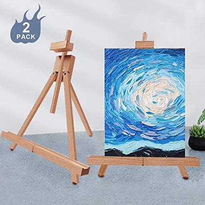 Painting Easel, A-Frame Wooden Tabletop Easel Display Stand (2 Pack) | Adjustable, Holding Canvas Up to 22" High, Foldable, Portable Multiple Use Photo and Sign Holder, Gift for Artist Beginner - style: 2 Pack