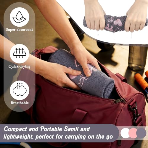 3 Pack Pink Bow Microfiber Gym Towel Set for Women Soft Quick-Drying Gym Sweat Sports Workout Towels 400 GSM 30" x 14" Workout Yoga Accessories for Women Hot Yoga Exercise Working Out