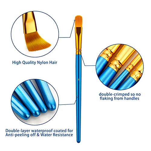 Paint Brushes Set for Acrylic Painting, 20 Pcs Oil Watercolor Acrylic Paint Brush, Artist Paintbrushes for Body Face Rock Canvas, Kids Adult Drawing Arts Crafts Supplies, Blue | Artist Paintbrushes (Nylon Hair Wood Handles) for Adult Drawing, Great for Fa