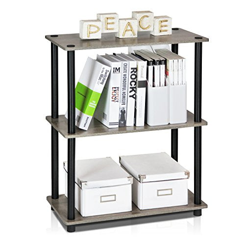 Furinno TURN-N-TUBE Storage Shelves, 3-Tier Book Shelf, Corner Shelf, Toolless Open Shelves, for Organization and Storage, Living Room, Garage, Home Office, French Oak - color: French Oak Grey/Black, size: 3-Tier Round Tube