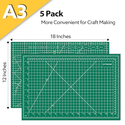 5 Packs Self Healing Cutting Mat Bulk 12"x18" Rotary Cutting Sewing Mats A3 | Cutting Board for Fabric Crafting Sewing Scrapbooking Quilting, Precision Cutting, Double Sided 5-Ply