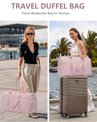 Women Weekender Travel Duffle Bag: Travel Duffel Overnight Bags with Shoe Compartment Large Carry on Tote with Toiletry Bag Weekend Traveling Yoga Gym Hospital Bag for Women with Wet Pocket Pink - color: 02-Pink, size: Large