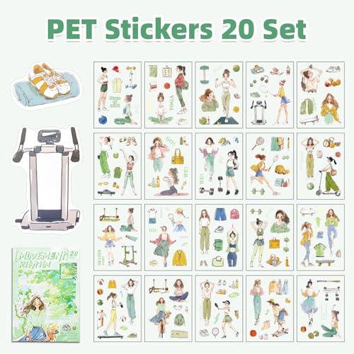 Movement Rhythm Sticker Scrapbooking Supplies for Junk Journal, 20 Sheets PET Stickers - Vintage Journaling Stickers, Ephemera Sticker Book Pre Cut(TZ-009-007) - style: Movement Rhythm
